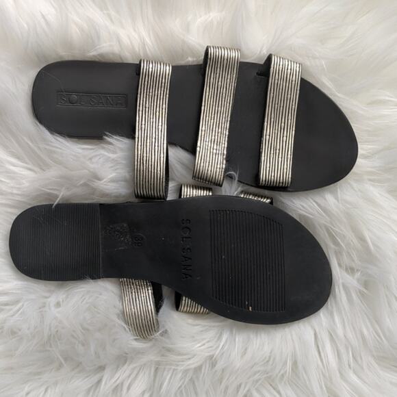 Anthropologie SOL Sana Gold Black Slide Sandal 8.5 - Picture 3 of 9